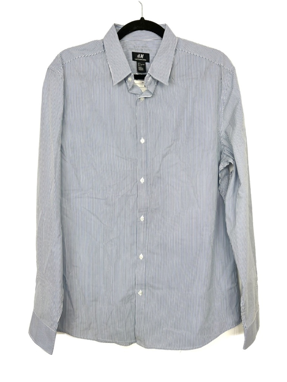 H&M‎ Easy Iron Blue White Striped Slim Fit Button Down Shirt Mens Size Large